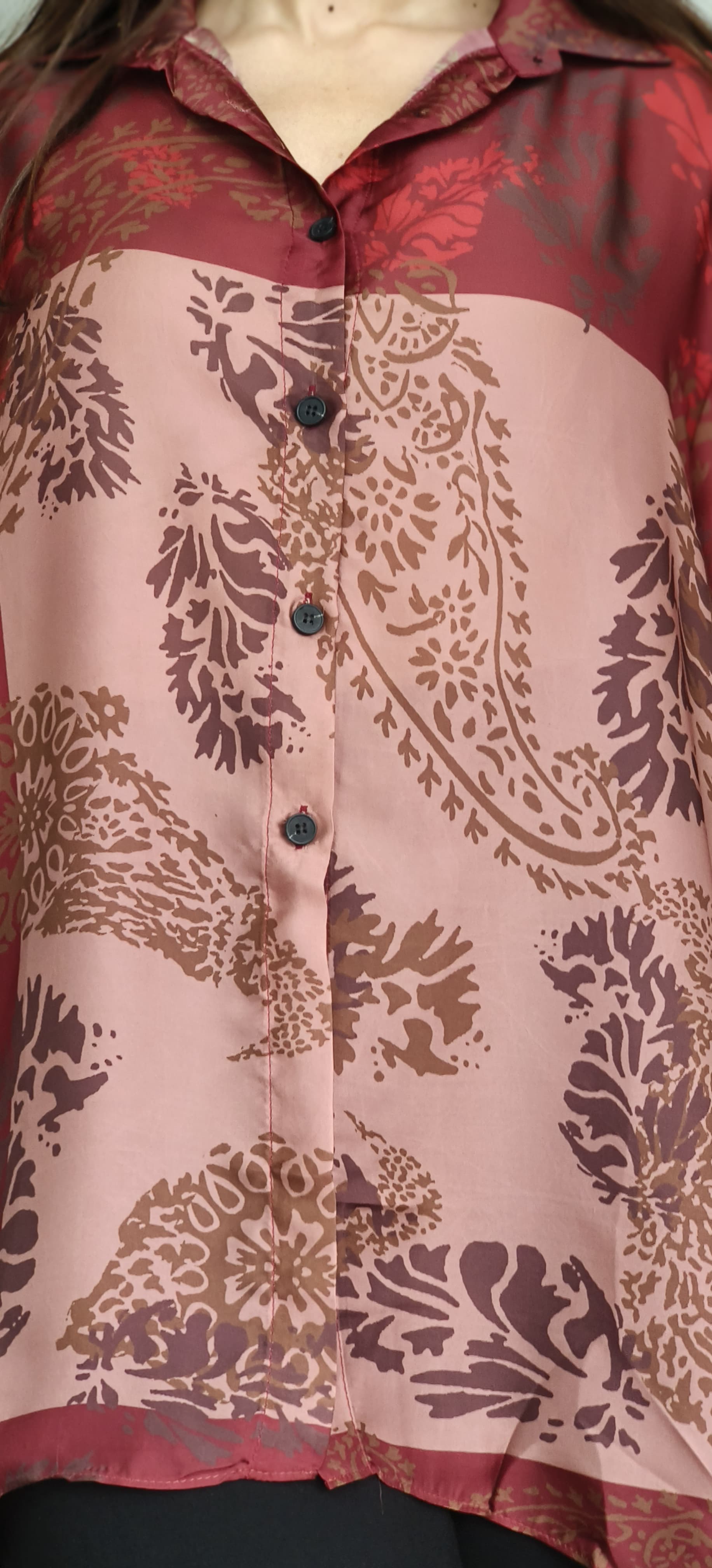 Color Mix Different Prints Collared Casual Long Shirt- 10544