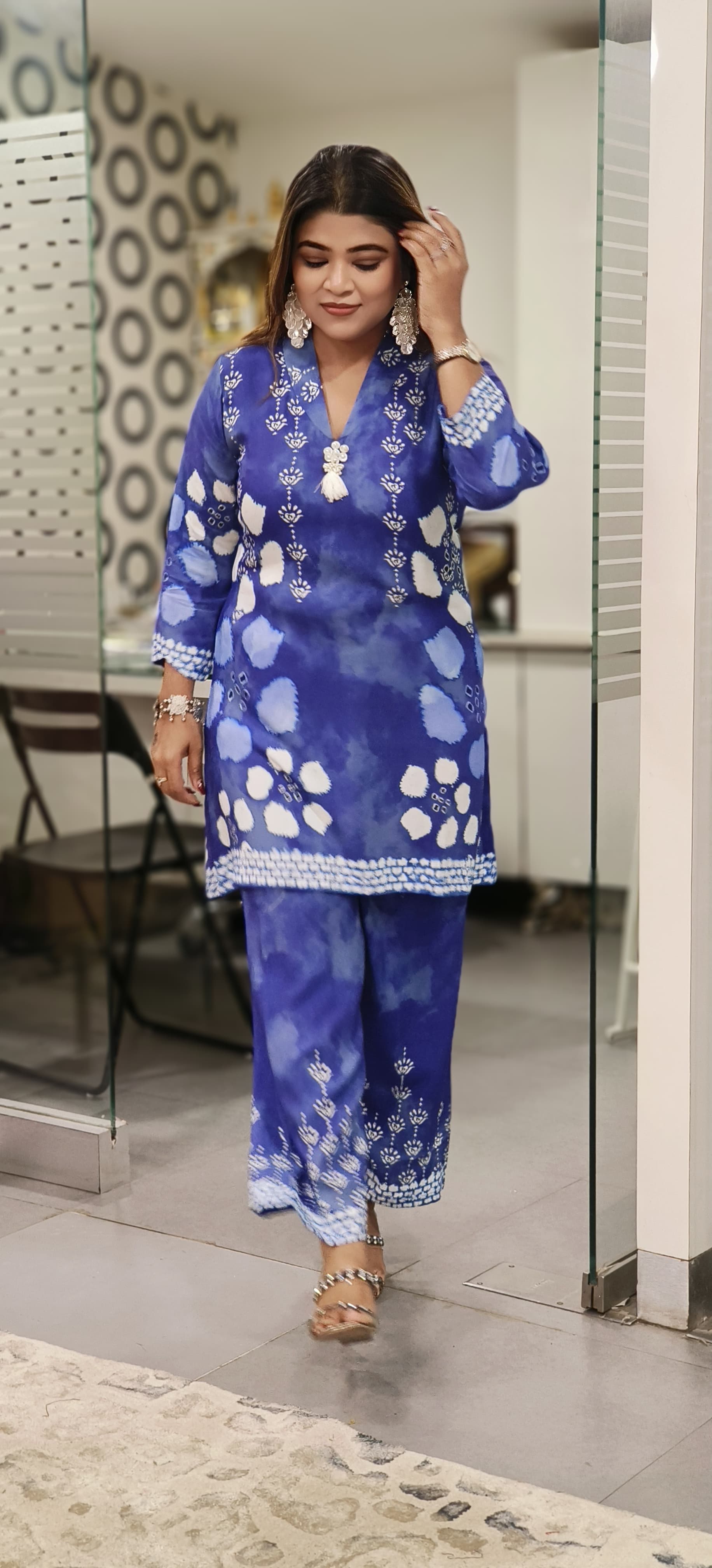 Tiny Pearl Indigo Blue Casual Wear Co-Ord Set In German Rayon Fabric