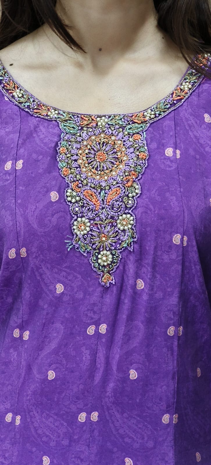 Full Handwork Sober Panel Anarkali Full Set In Muslin Fabric