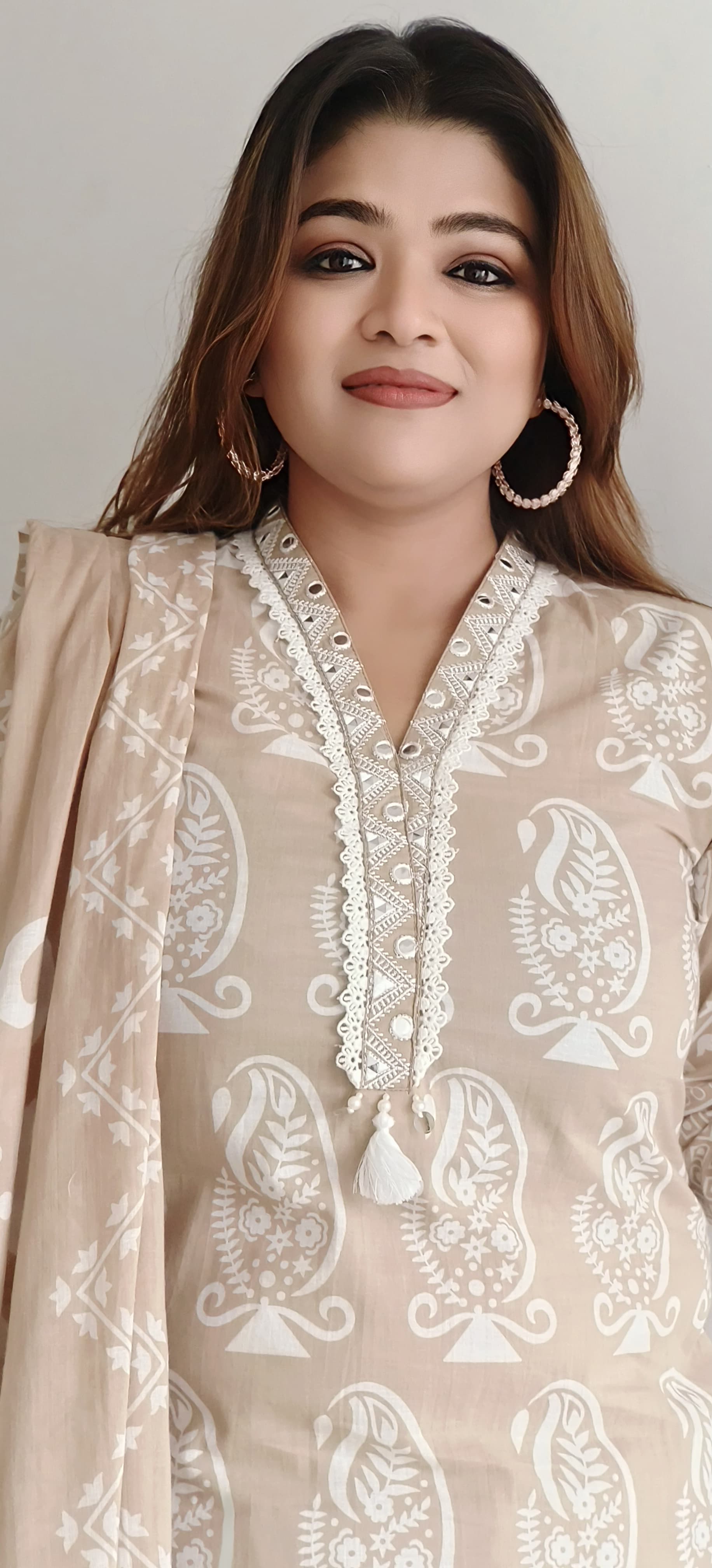 Foil Mirror Crosia Lace Straight Full Suit Set With Dupatta In Cotton Fabric