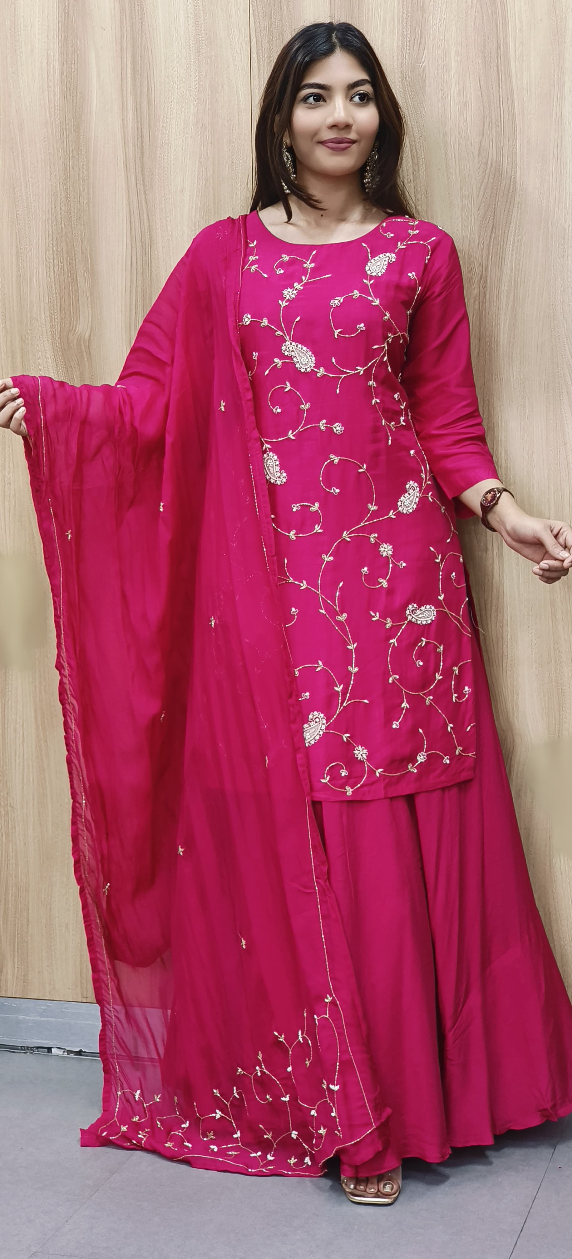 Zardosi With Cutdana Handwork Full Suit Set With Skirt Bottom (Cane Cane Inside)