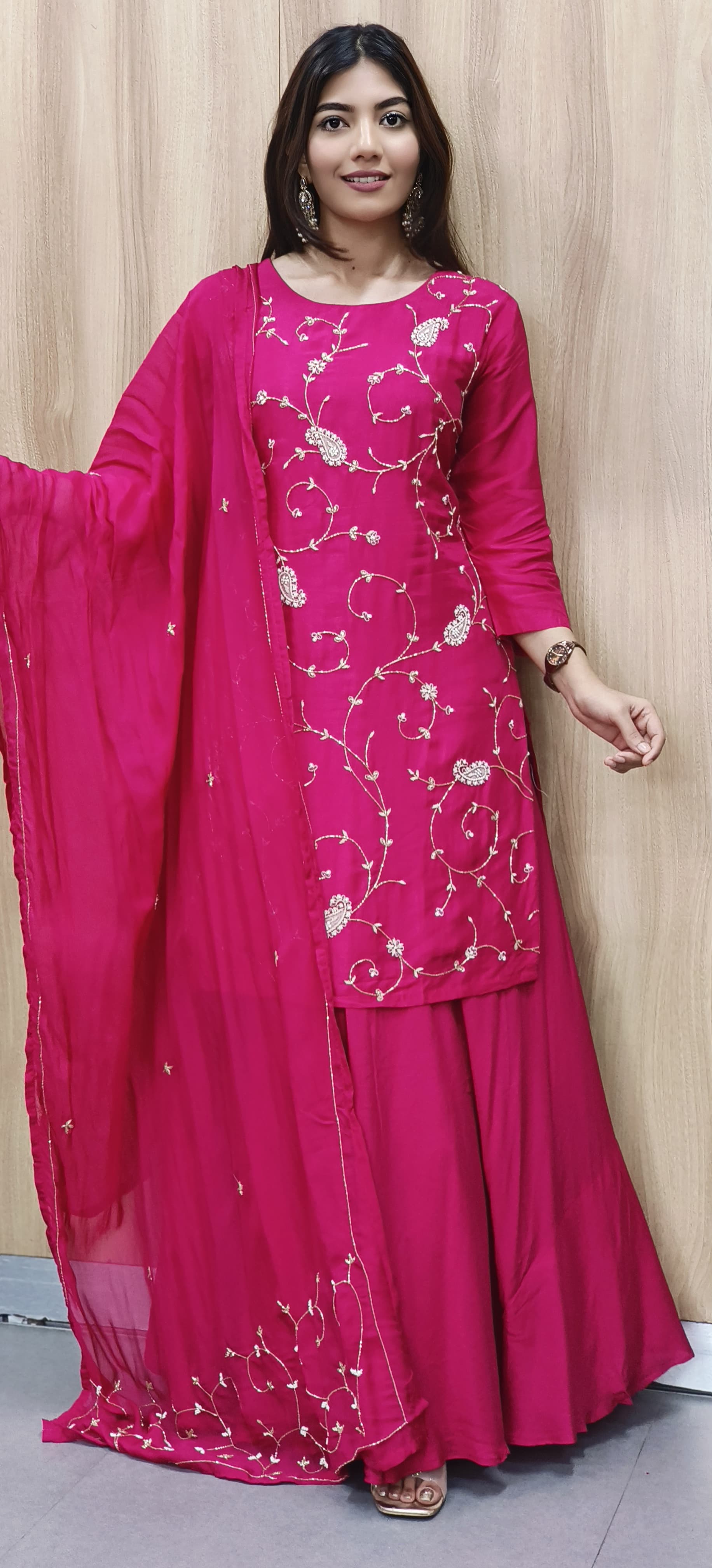 Zardosi With Cutdana Handwork Full Suit Set With Skirt Bottom (Cane Cane Inside)