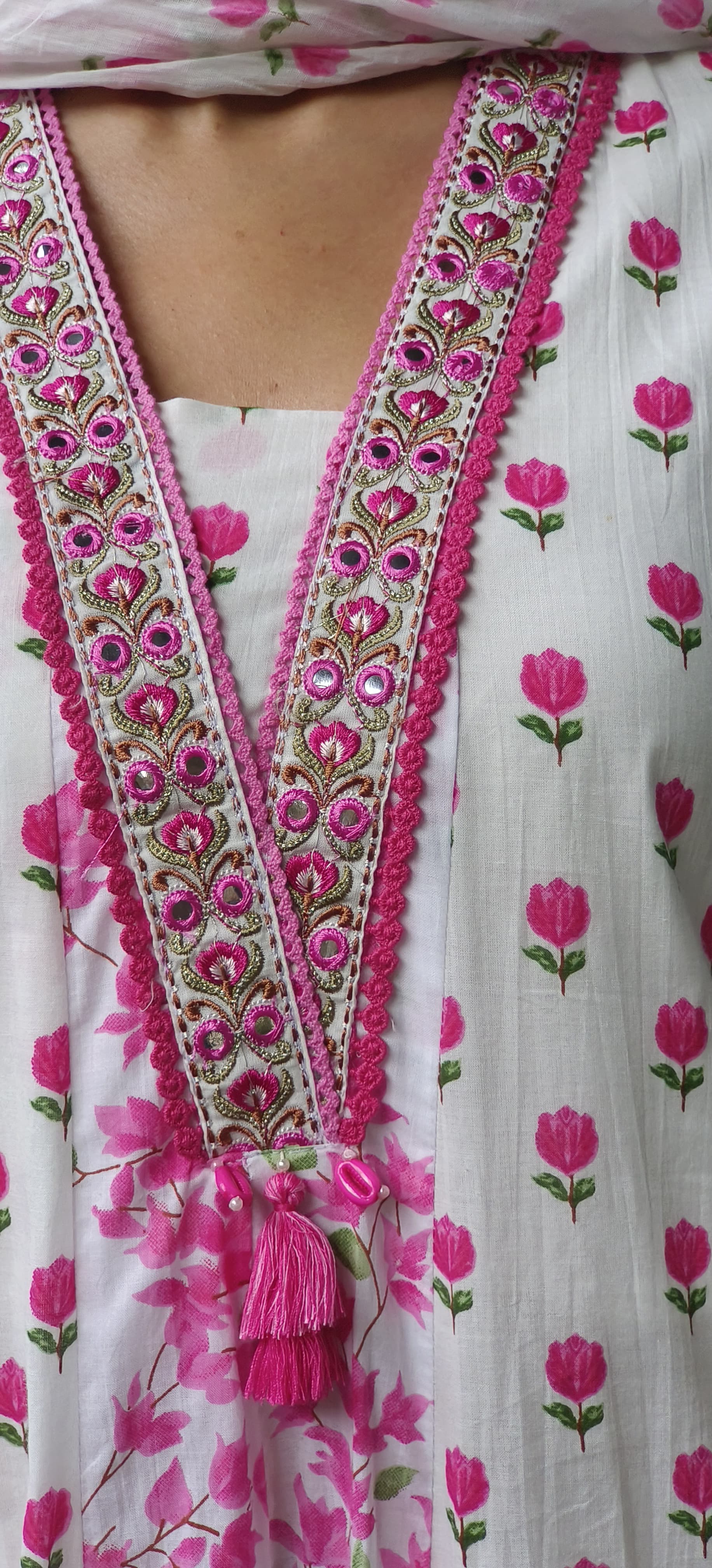 Floral Grace Printed Anarkali Full Suit Set With Dupatta In Cotton Fabric- 10454