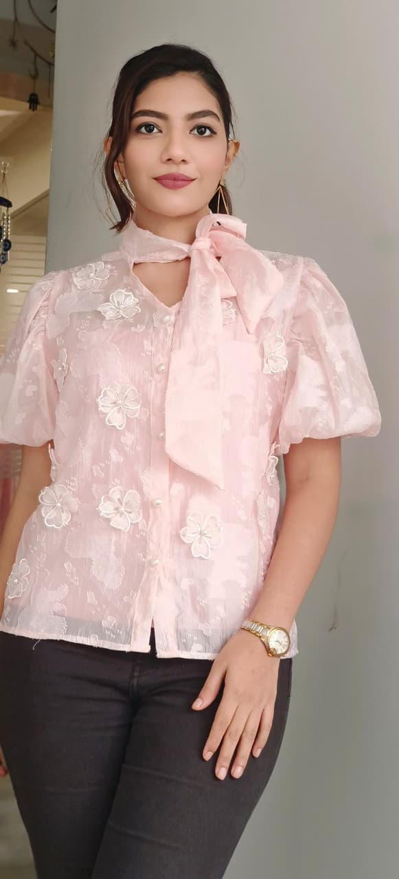 Organza Popped Flower Ethereal Top