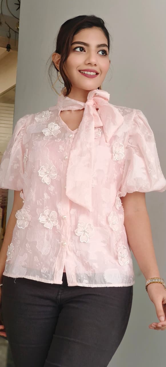 Organza Popped Flower Ethereal Top