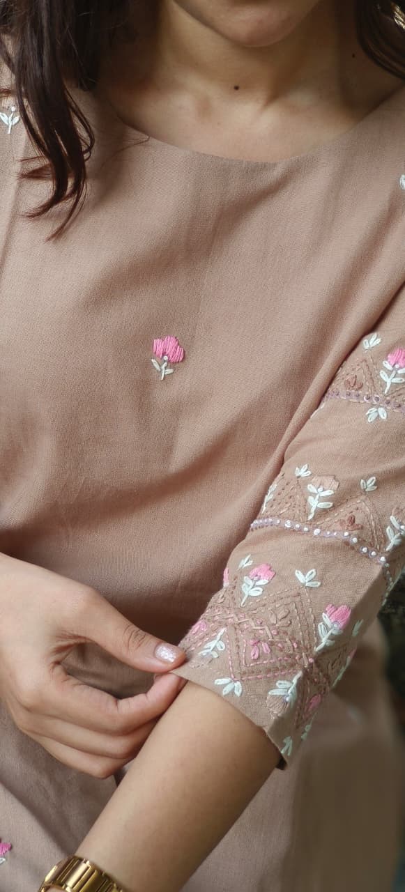 Pastel Elegance Floral Embroidery Kurta Pant Set