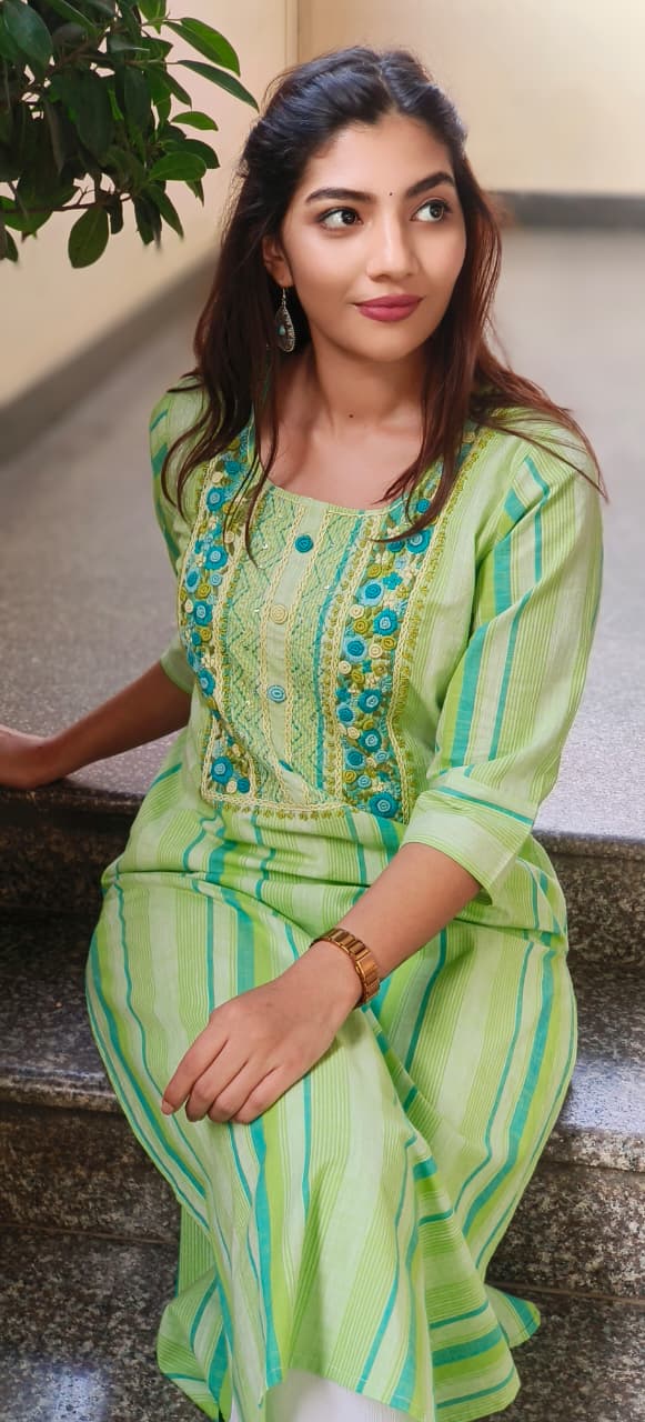 Embroidered Yoke Flex Cotton Kurti Only- 10621