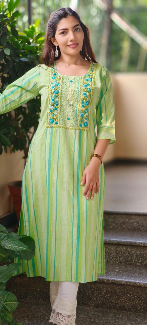 Embroidered Yoke Flex Cotton Kurti Only- 10621