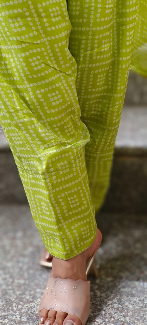 Zardosi Front Work Bandhej Full Suit Set With Farsi Bottom