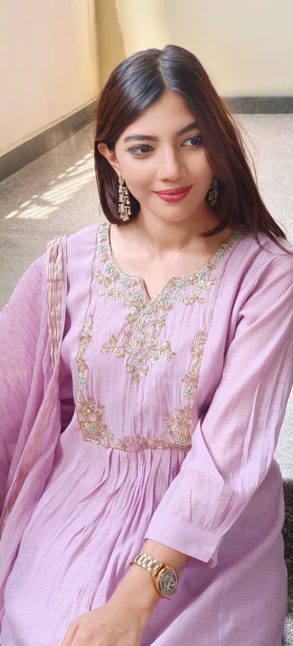Very Elegant Soft Tone A-Line Full Suit Set With Dupatta In Mul Chanderi Fabric