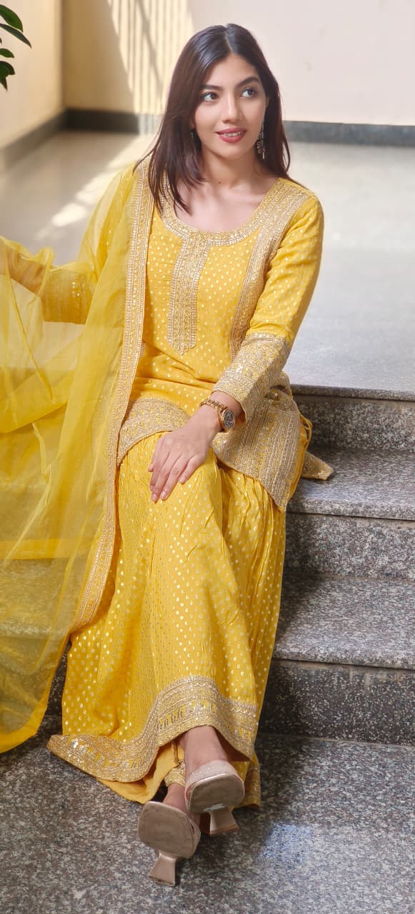Zardosi Work With Slight Banarasi Look Sharara Full Suit Set With Dupatta- 10637