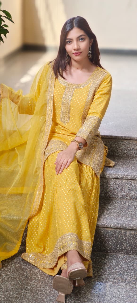 Zardosi Work With Slight Banarasi Look Sharara Full Suit Set With Dupatta- 10637