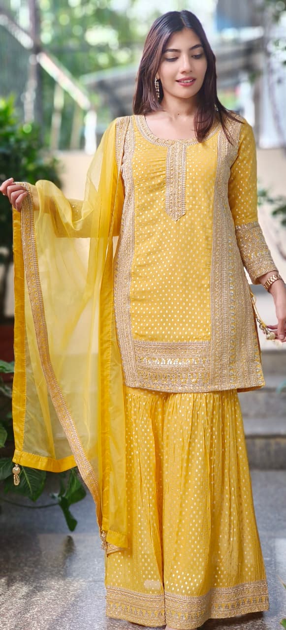 Zardosi Work With Slight Banarasi Look Sharara Full Suit Set With Dupatta- 10637