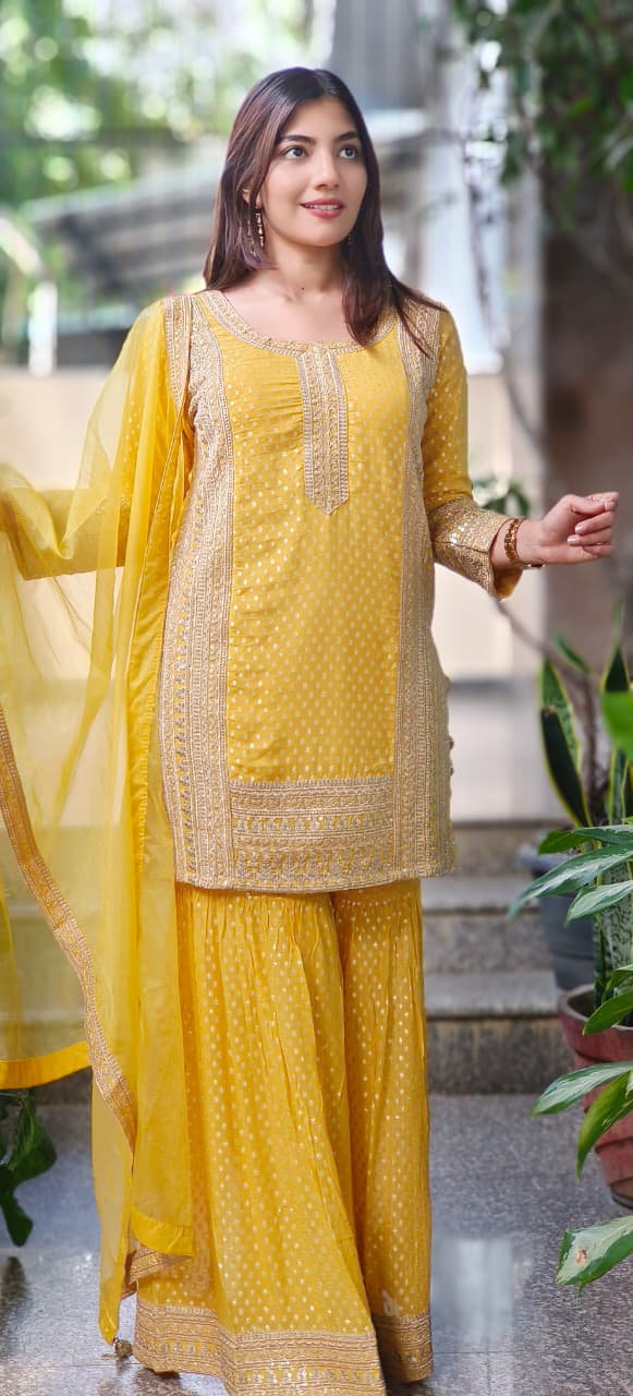 Zardosi Work With Slight Banarasi Look Sharara Full Suit Set With Dupatta- 10637