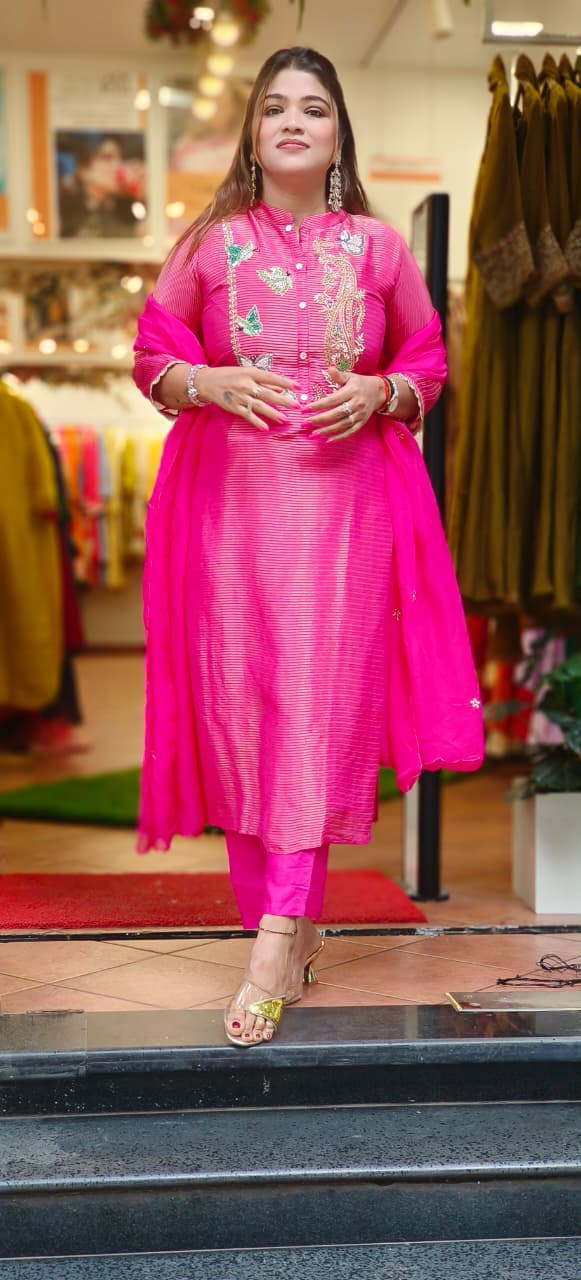 Beautiful Figures Designed Full Suit Set With Dupatta In Pure Tissue Fabric