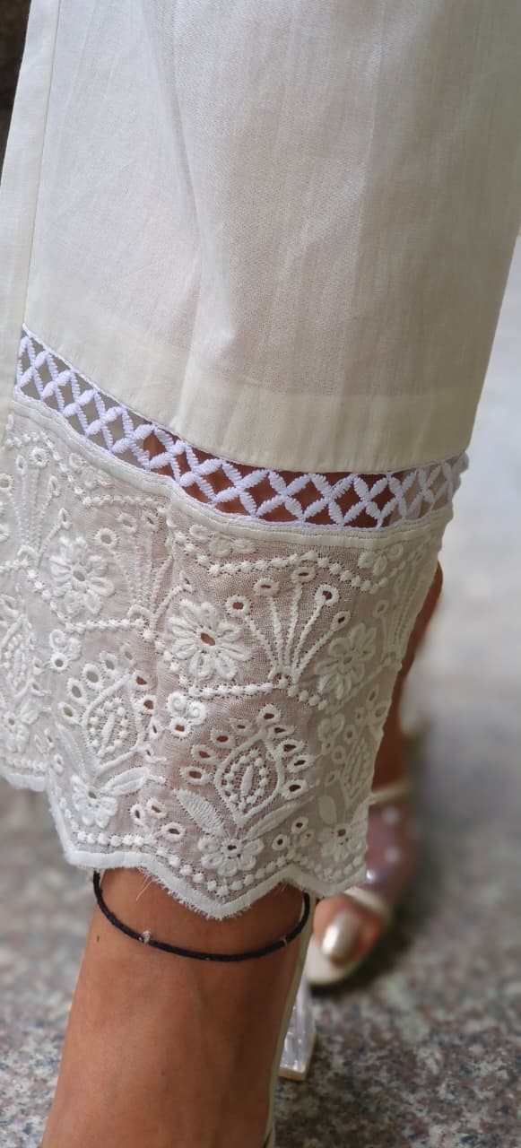 Hacoba Embroidery Mul Cotton White Co-Ord Set-10735