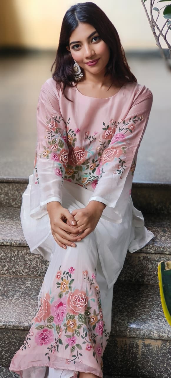 Soft Toned Ombre Look Very Elegant Floral Work Co-Ord Set-10714