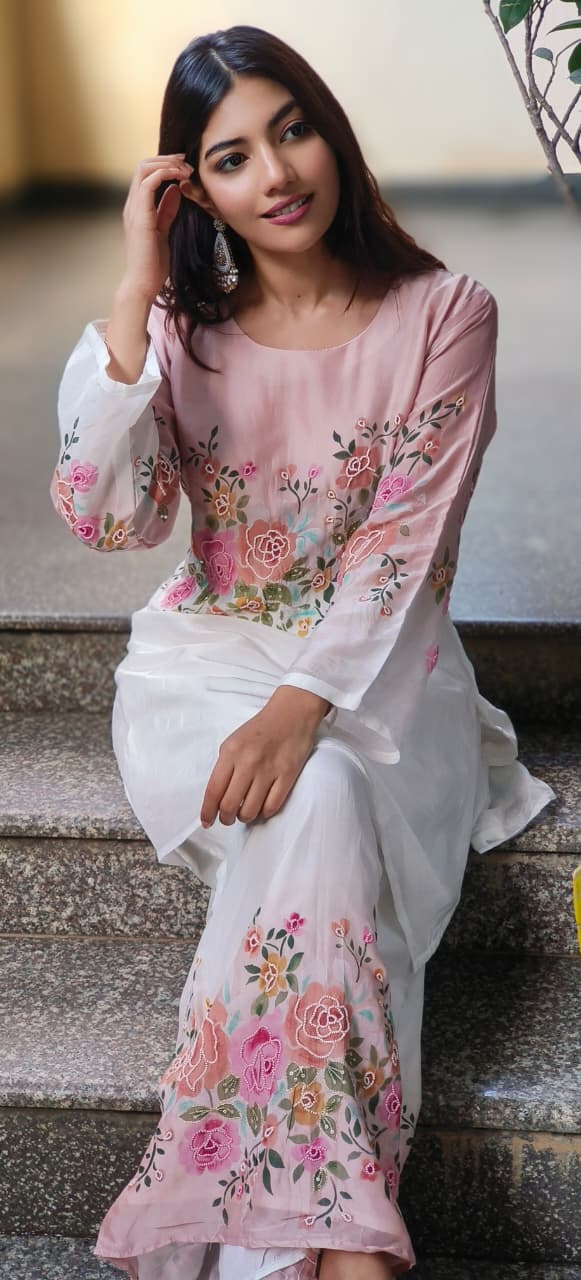 Soft Toned Ombre Look Very Elegant Floral Work Co-Ord Set-10714