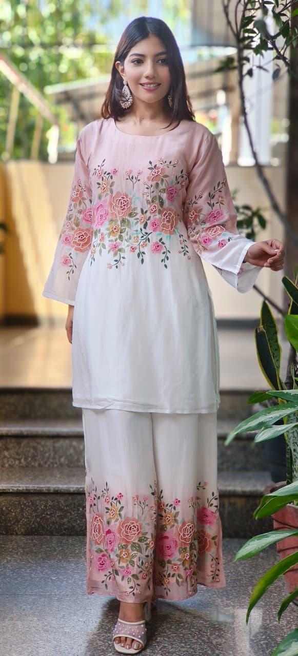 Soft Toned Ombre Look Very Elegant Floral Work Co-Ord Set-10714