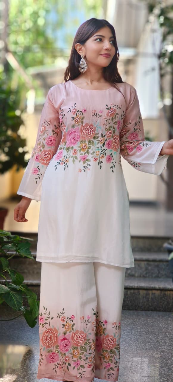 Soft Toned Ombre Look Very Elegant Floral Work Co-Ord Set-10714