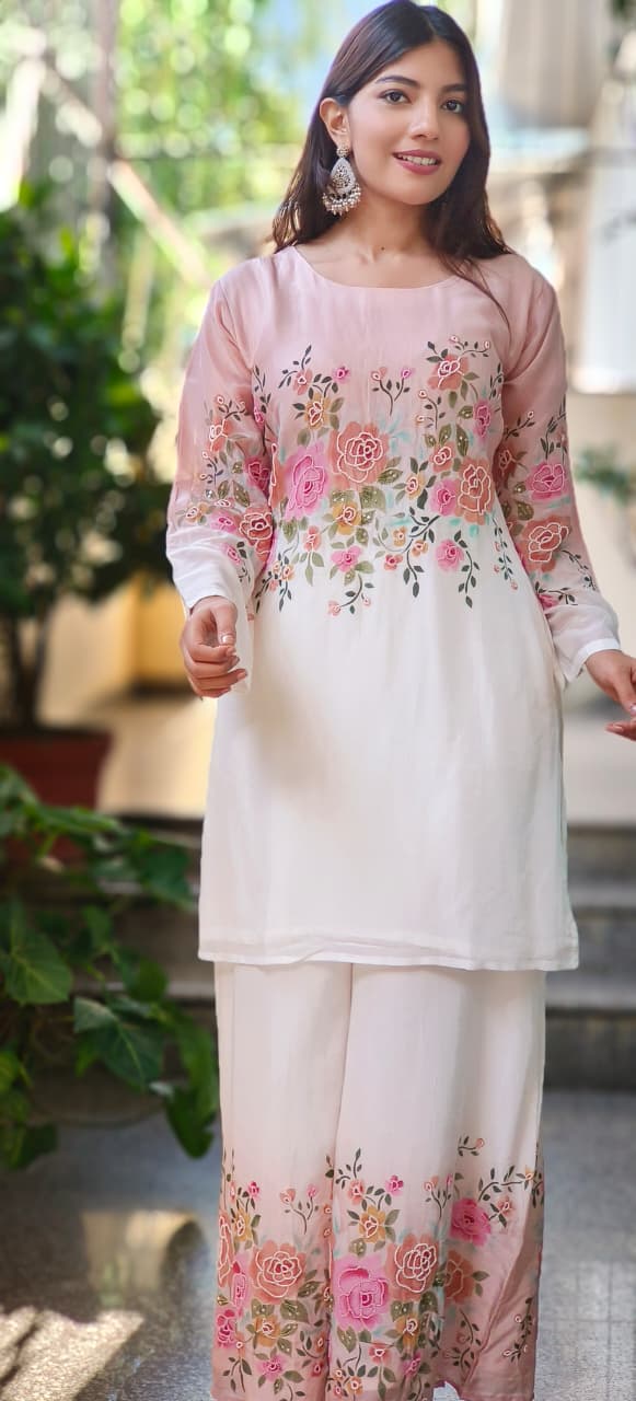 Soft Toned Ombre Look Very Elegant Floral Work Co-Ord Set-10714