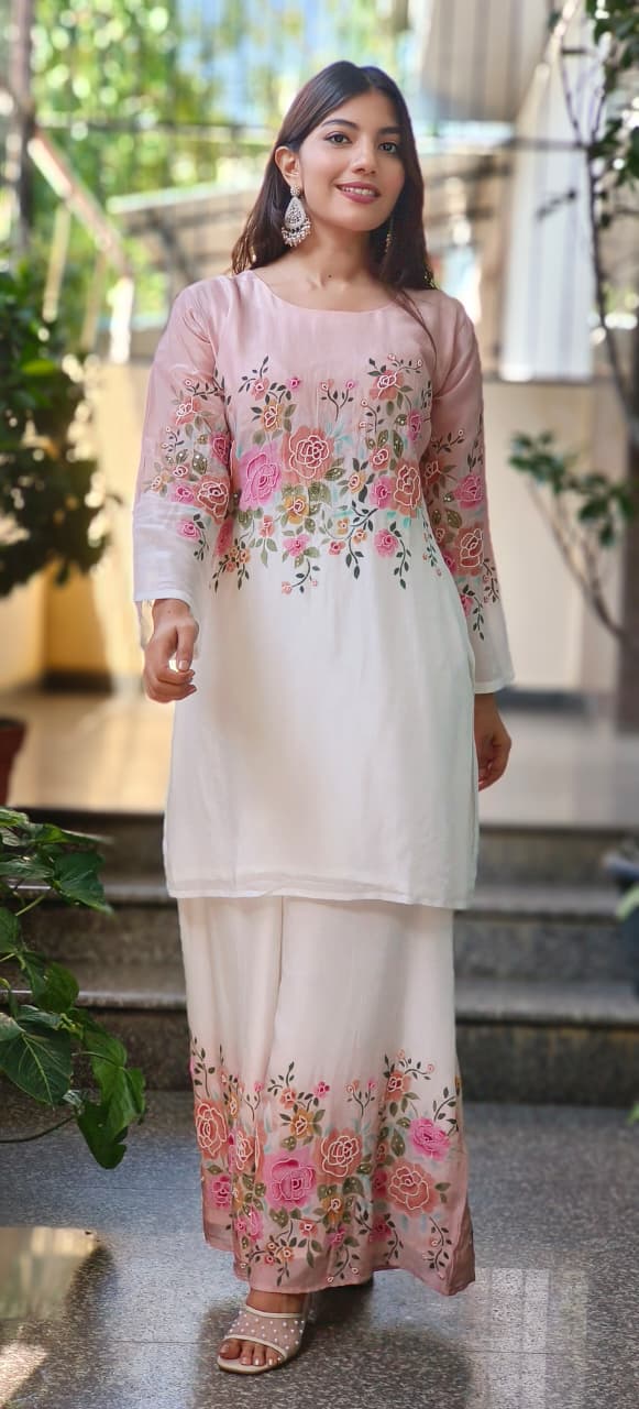 Soft Toned Ombre Look Very Elegant Floral Work Co-Ord Set-10714