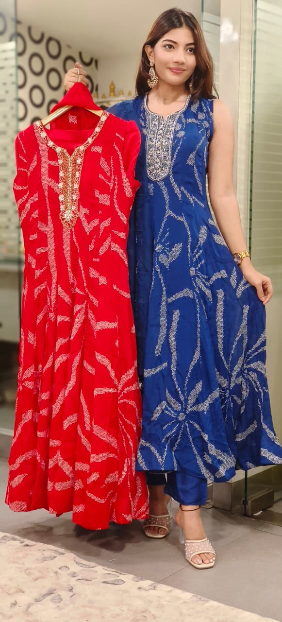 Chinon Fabric Pannel Sleeveless Anarkali With Bottom And Dupatta sleeves attached inside 9124,9125,9123