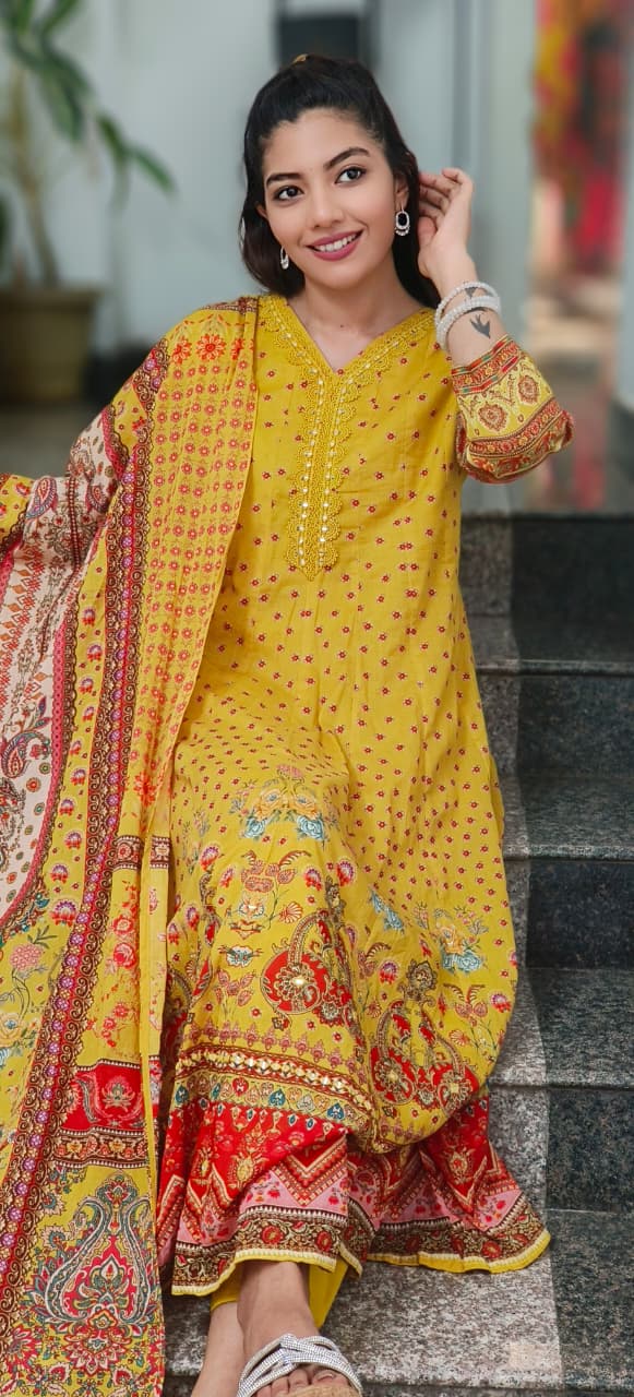 Soft Mul Cotton Floral Printed Anarkali Full Suit 010681