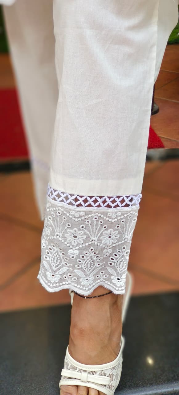 Hacoba Embroidery Mul Cotton White Co-Ord Set-10735