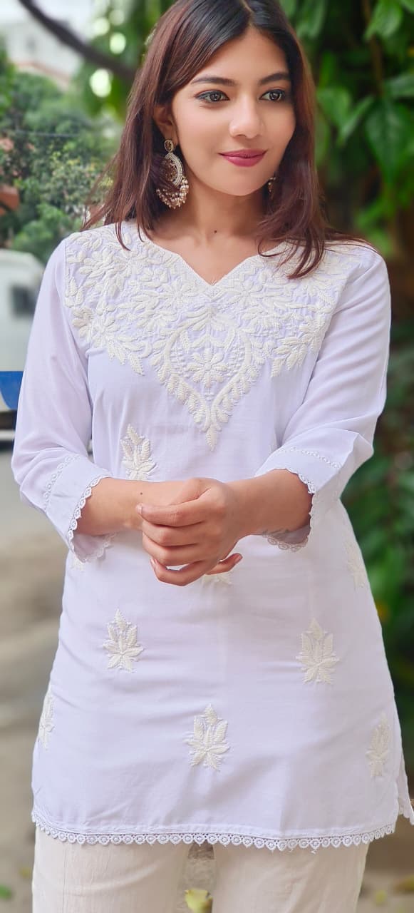 Rayon Fabric Pure White Kurti Only