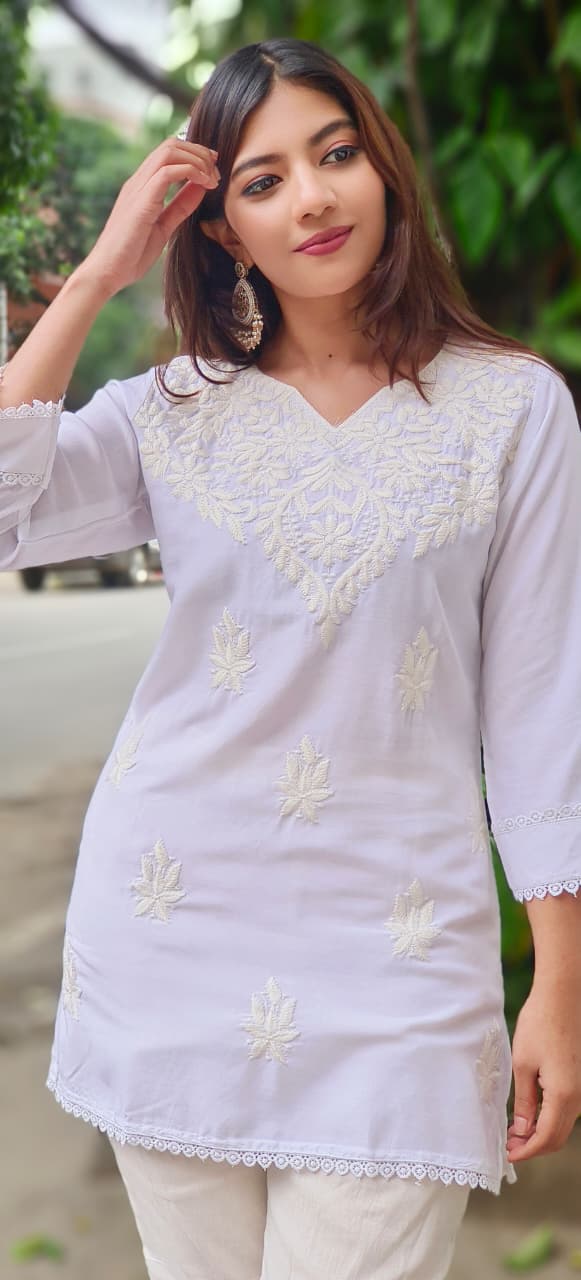Rayon Fabric Pure White Kurti Only