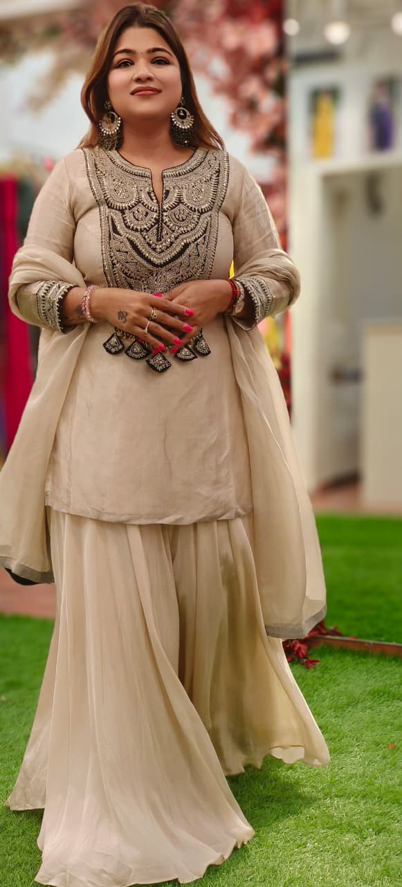 Zariya Premium Embroidered Sharara Full Suit Set With Dupatta In Real Tissue & Organza Fabric- 10773 Dispatching after 30 days
