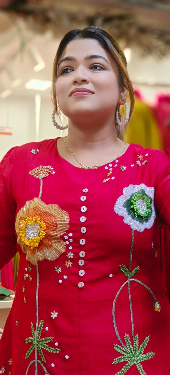 Beautiful Flower Sequenced Detailing Co-Ord Set In Mul Chanderi Fabric- 10815, 10816, 10817