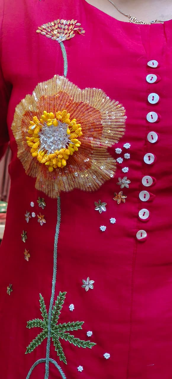 Beautiful Flower Sequenced Detailing Co-Ord Set In Mul Chanderi Fabric- 10815, 10816, 10817