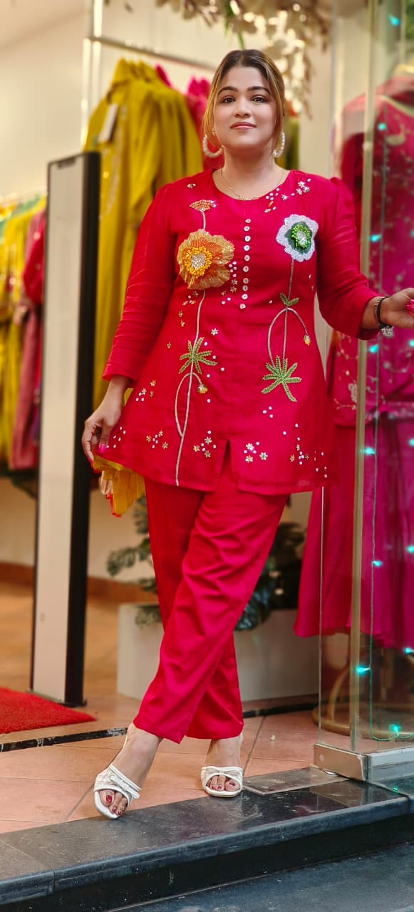 Beautiful Flower Sequenced Detailing Co-Ord Set In Mul Chanderi Fabric- 10815, 10816, 10817