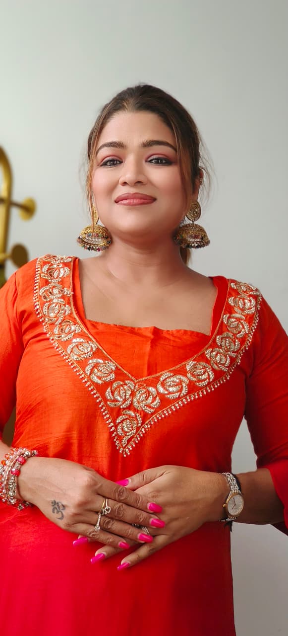 Suttle V-Neck Work Ombre Kurta Pant Set With Buster In Dola Slik Fabric- 10890,10889,91