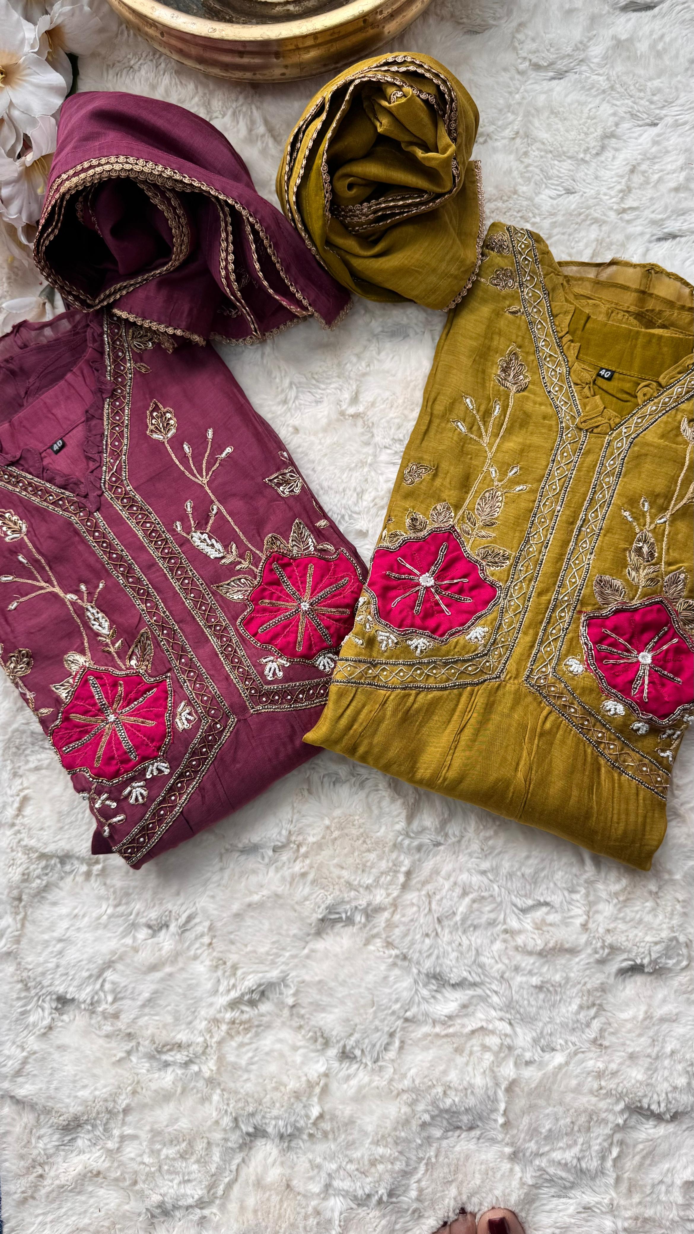 Beautiful Zardosi Fornt Work Mul Chanderi Full Suit Set With Dupatta 10698 10697