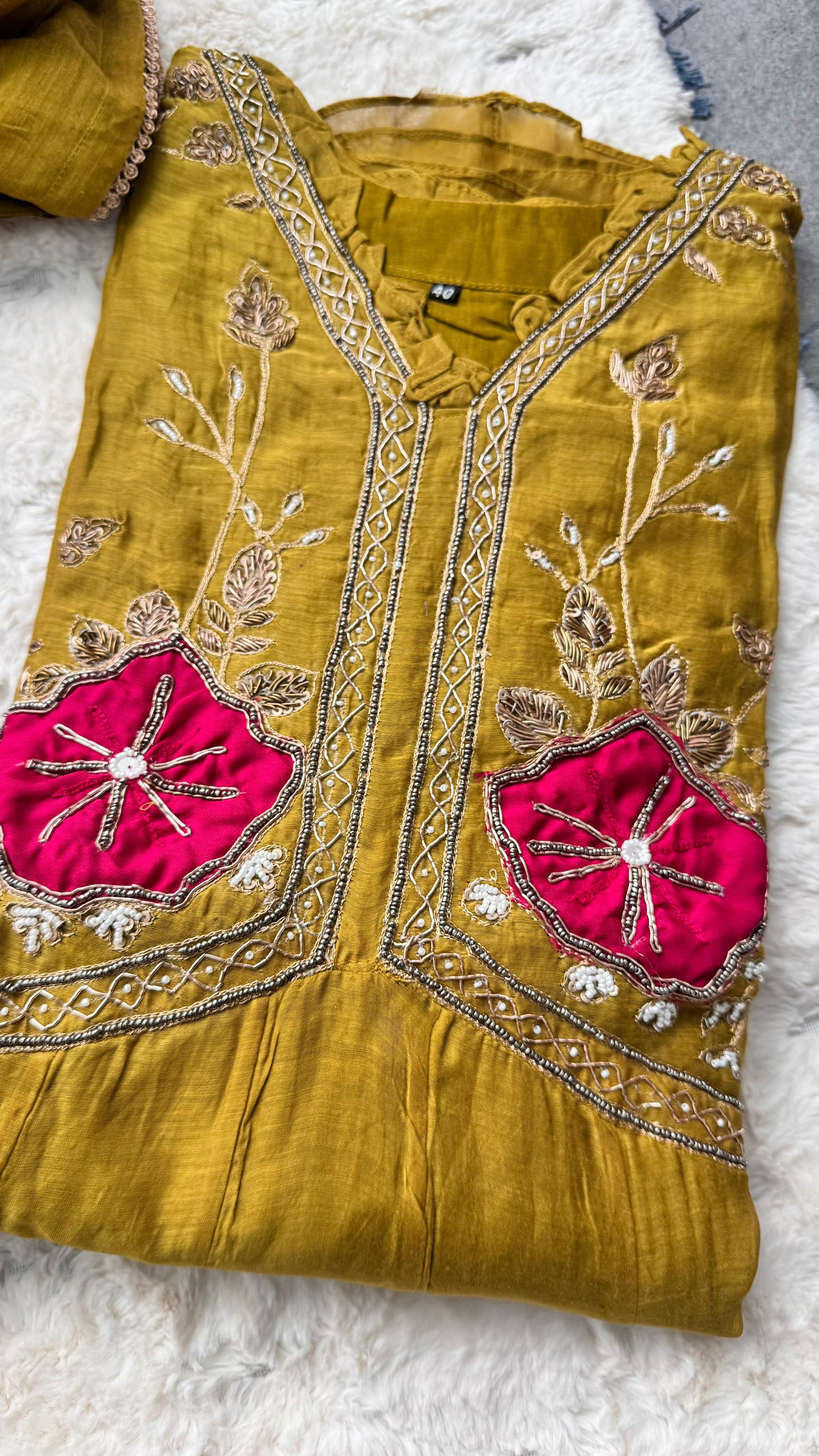 Beautiful Zardosi Fornt Work Mul Chanderi Full Suit Set With Dupatta 10698 10697