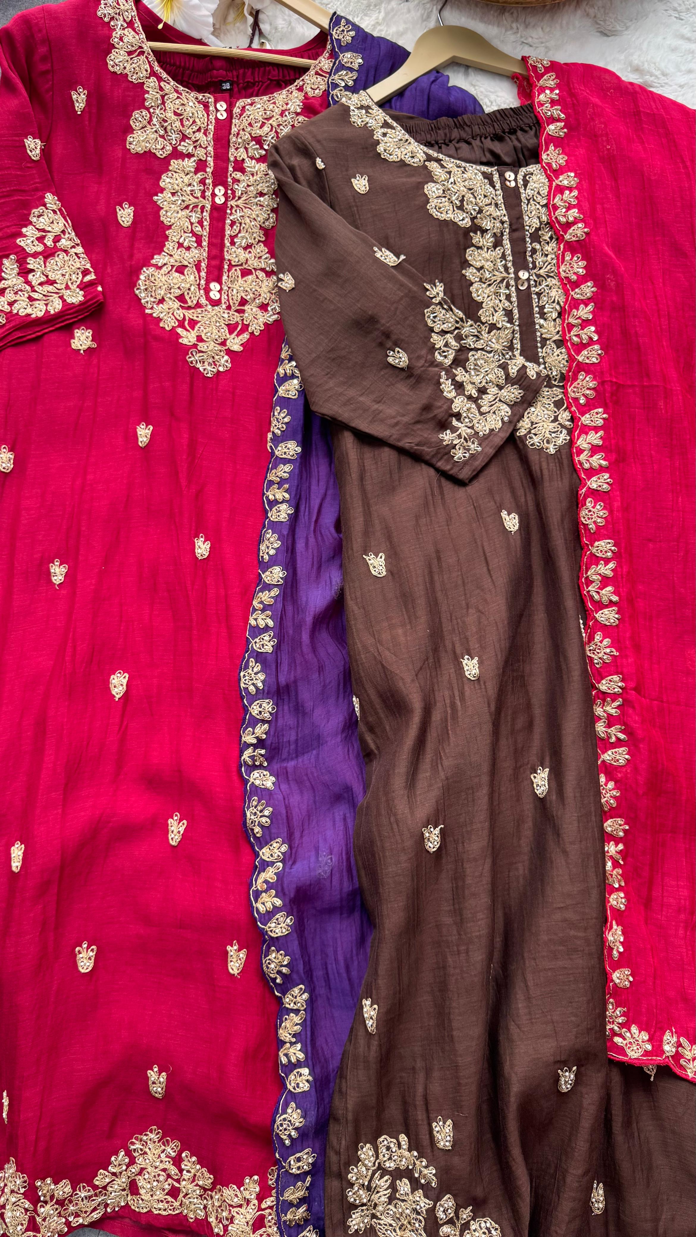 Beautiful Zardosi Suttle Handwork Full Suit Set With Dupatta 10707-10708