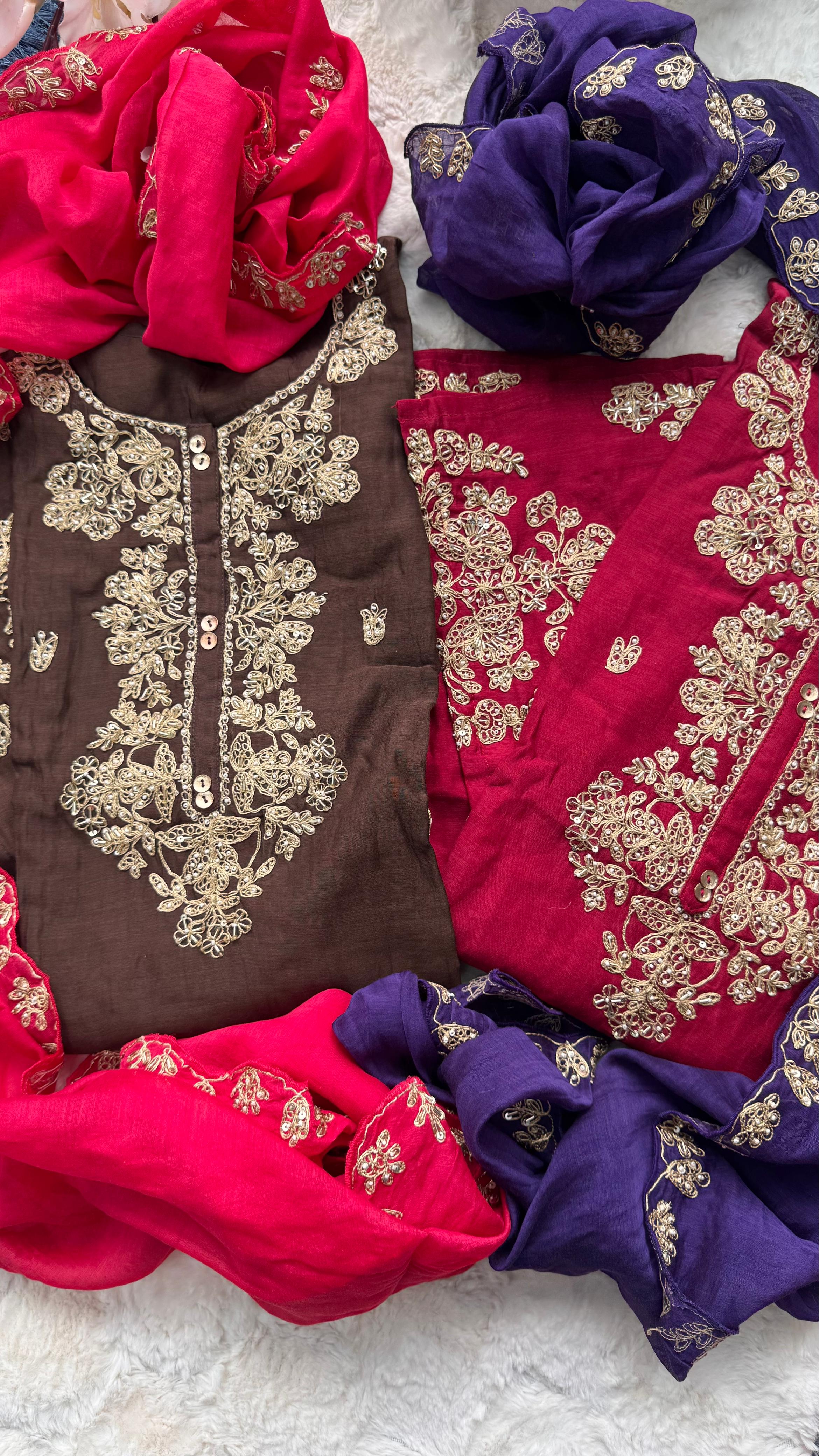 Beautiful Zardosi Suttle Handwork Full Suit Set With Dupatta 10707-10708