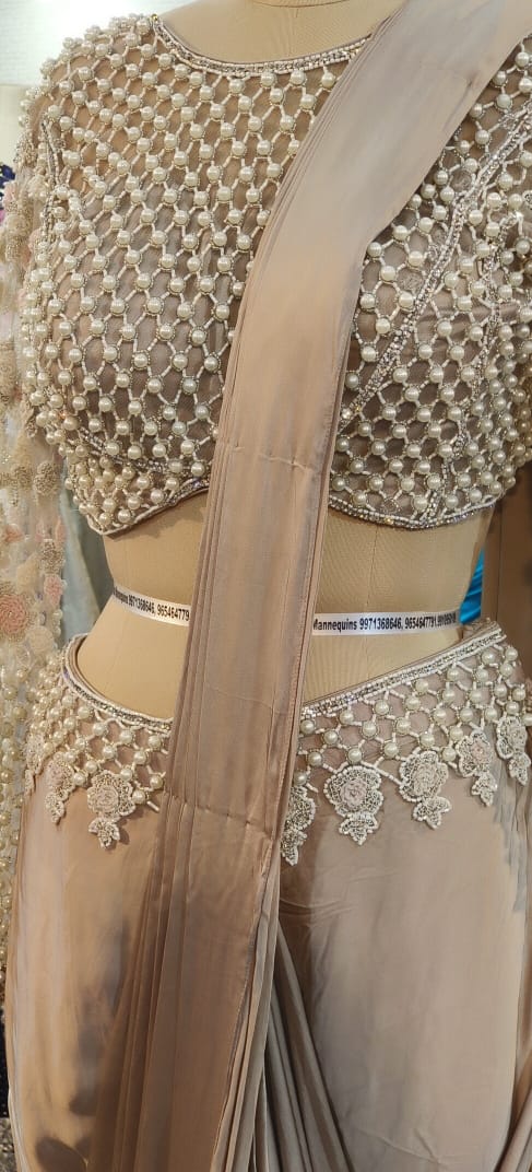 Ethereal Glow Pearl Luxe Embroidered Drape Saree- 11151