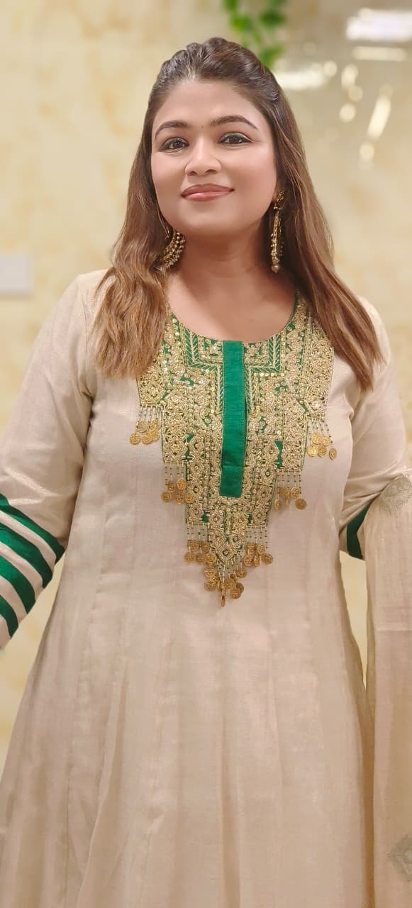 Zari Enchant Tissue Elegance Striped Sleeve Anarkali Full Suit Set With Dupatta- 11090, 11091