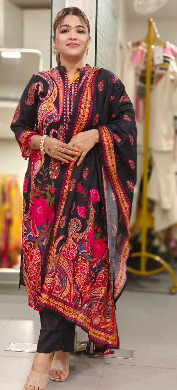 Vibrant Multicolor Printed Russian Silk Full Suit Set With Dupatta- 11194