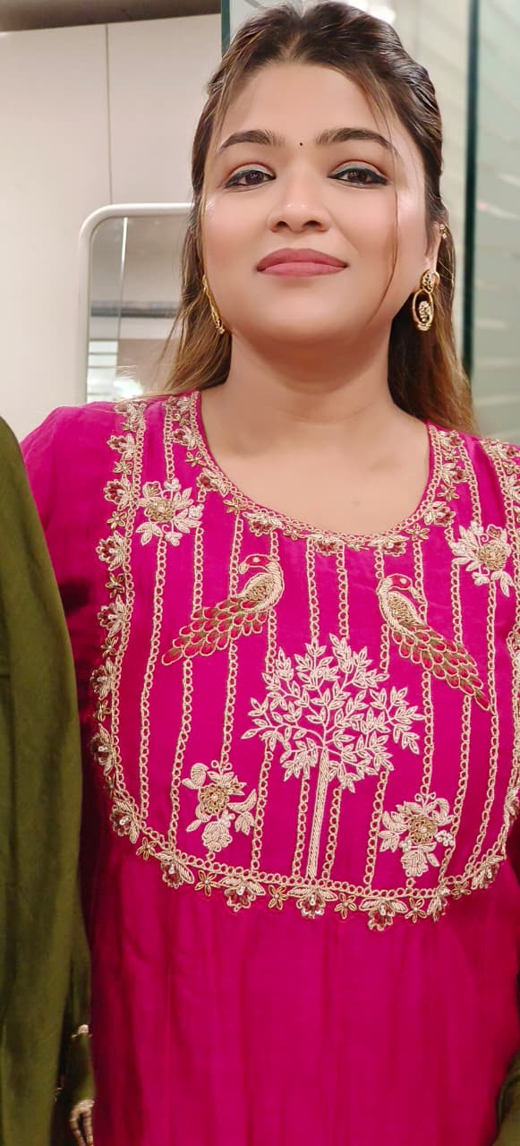 Birds Royal Zardosi U-Yoke Panel A-Line Full Suit Set With Dupatta In Mul Chanderi Fabric- 11132,11131