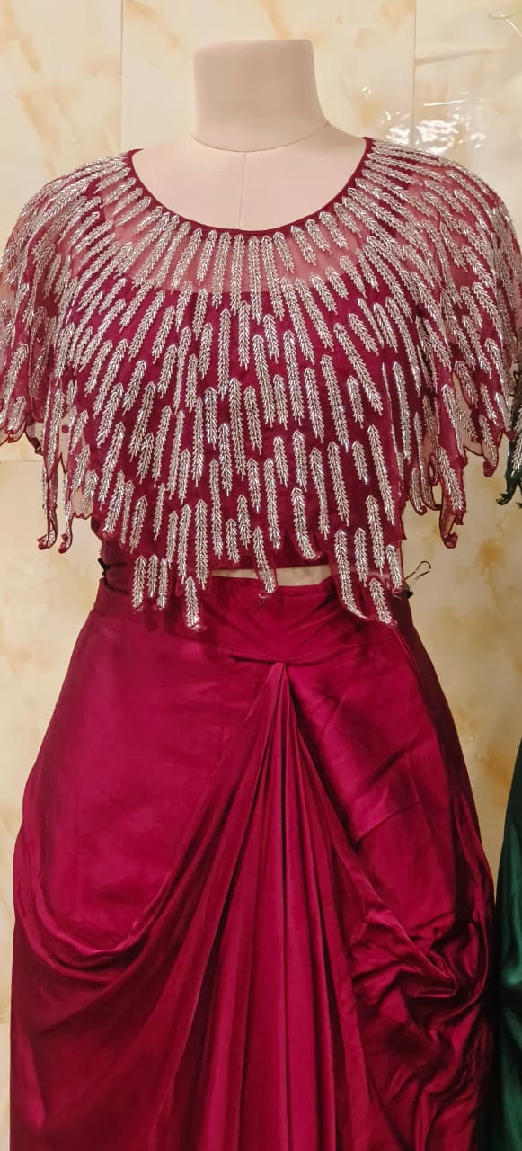Sequence Placement Heavy Handwork Cape With Buster & Drape Skirt- 11289