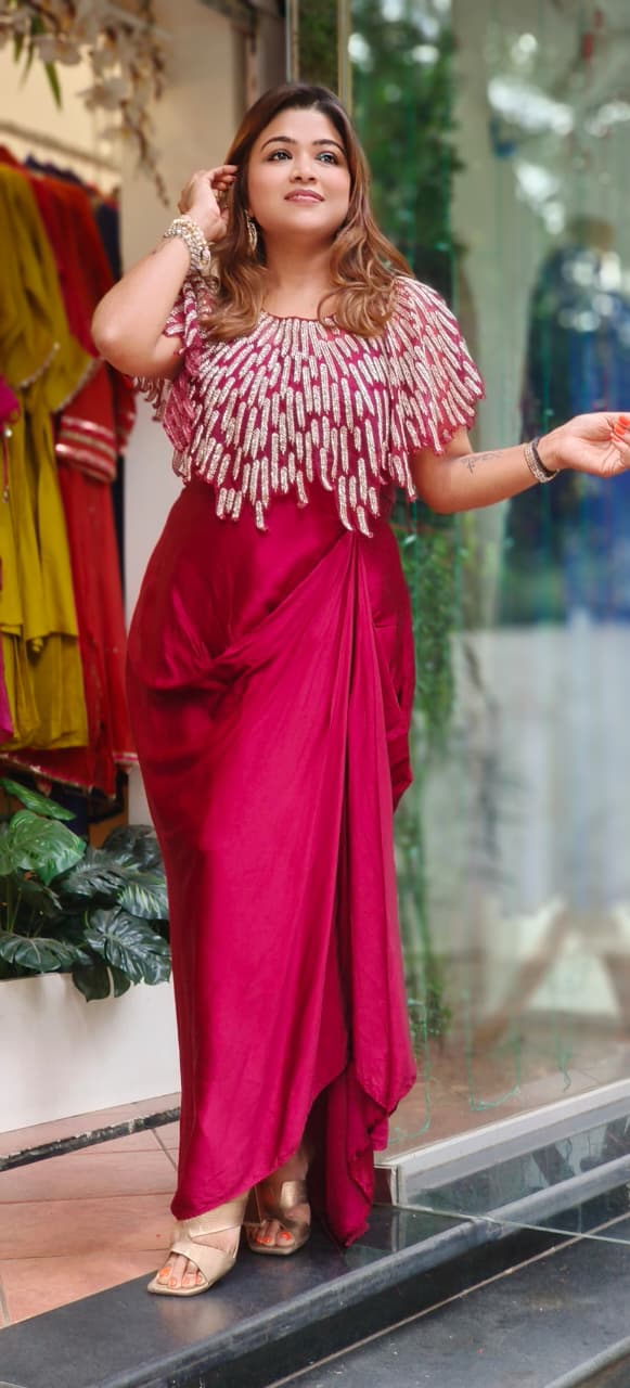 Sequence Placement Heavy Handwork Cape With Buster & Drape Skirt- 11289