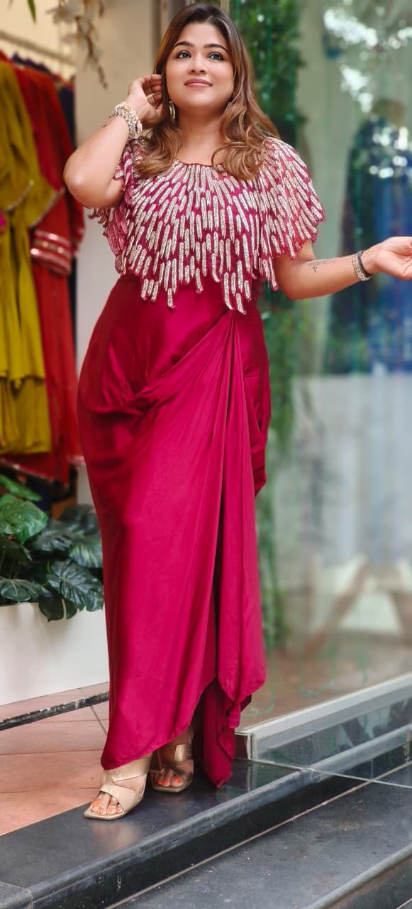 Sequence Placement Heavy Handwork Cape With Buster & Drape Skirt- 11289