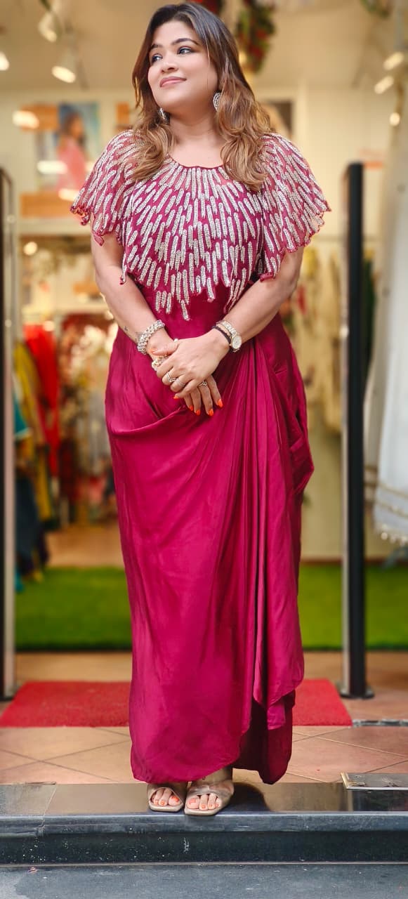 Sequence Placement Heavy Handwork Cape With Buster & Drape Skirt- 11289