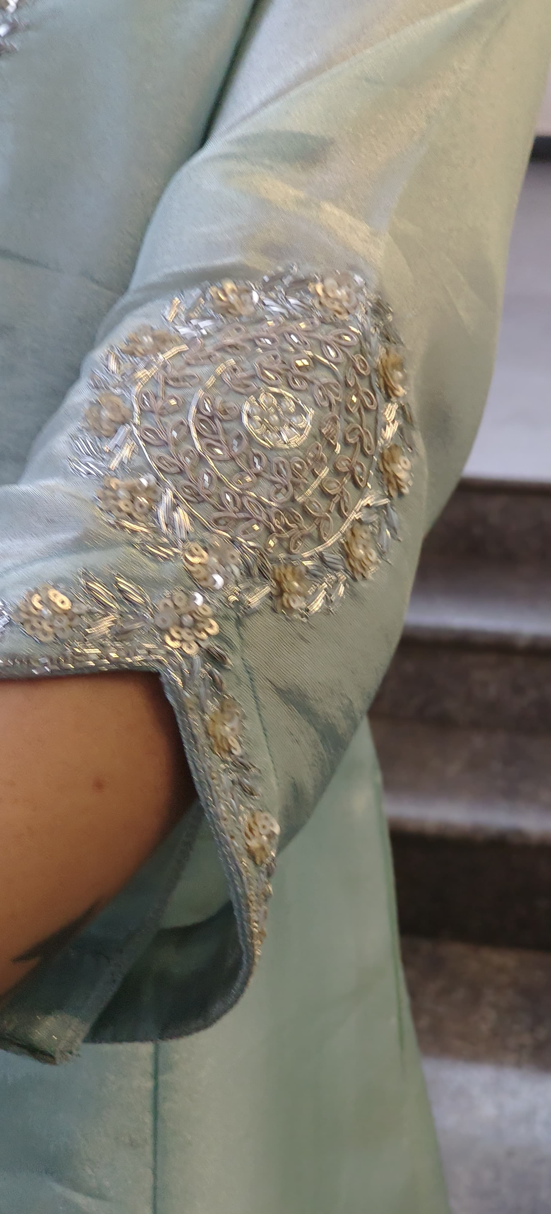 Designer Party Wear Shimmer Tissue High-Low Embroidered Kurta with Stylish Flared Bottom