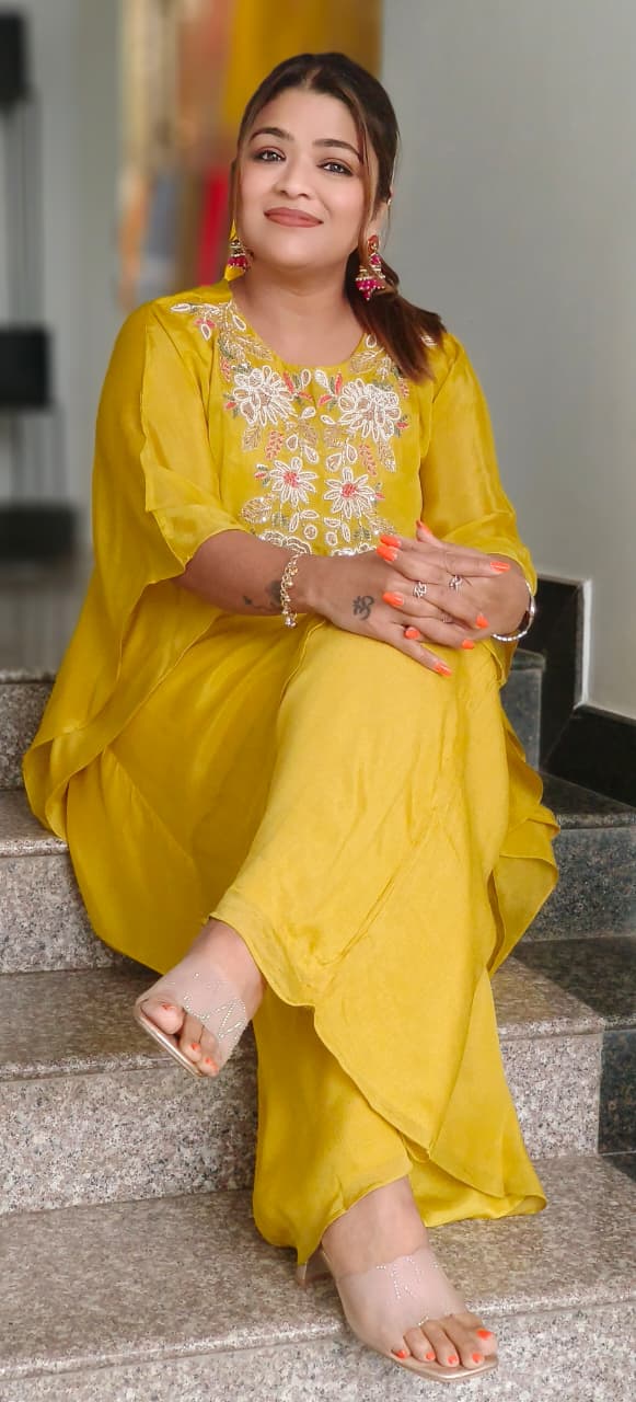 Designer Chinon Fabric Kaftan Set with Intricate Tiny Pearl Embroidery & Palazzo Pant- 11441, 11442